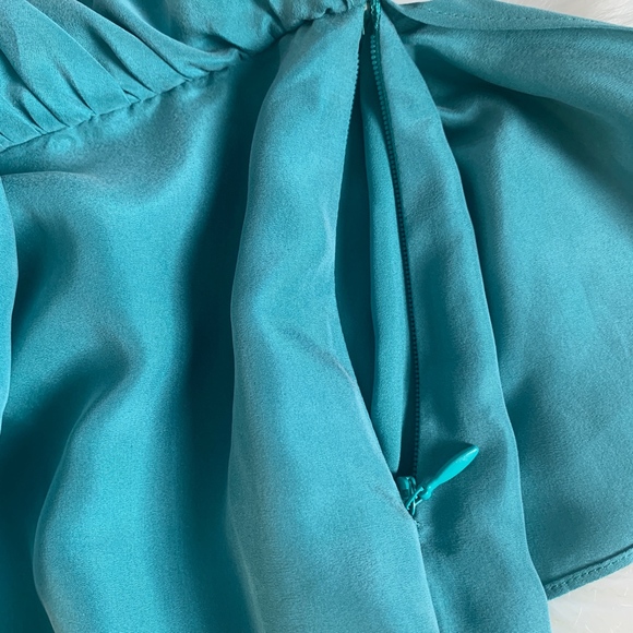 Toni One Shoulder Silk Dress Turquoise Size 4 - Picture 4 of 5